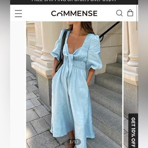 Linen Cotton Front Tie Midi Dress